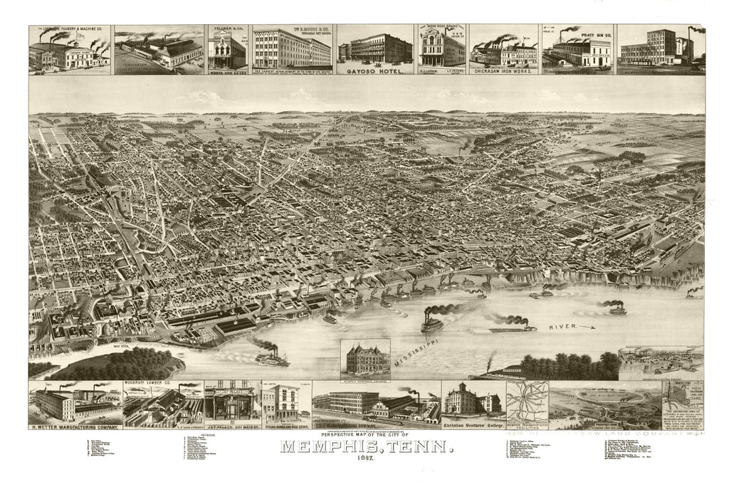 Vintage Map of Memphis, Tennessee 1887