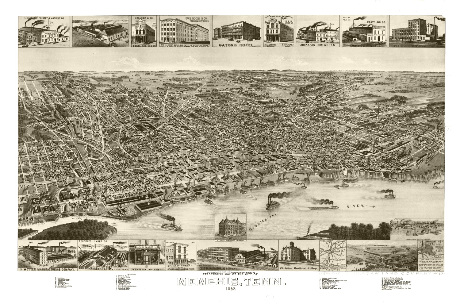 Vintage Map of Memphis, Tennessee 1887