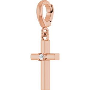 14K Rose Gold .02 CT Round Lab-Grown Diamond Cross Charm/Pendant – image 2