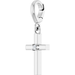 14K White Gold .02 CT Round Natural Diamond Cross Charm/Pendant – image 2