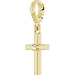 14K Yellow Gold .02 CT Round Lab-Grown Diamond Cross Charm/Pendant – image 2