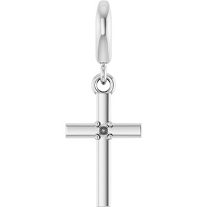 14K White Gold 1.5 mm Round Accented Cross Charm/Pendant Mounting – image 2