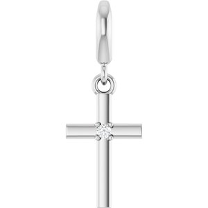 Platinum .02 CT Round Lab-Grown Diamond Cross Charm/Pendant