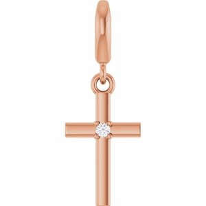 14K Rose Gold 1.5 mm Round Accented Cross Charm/Pendant Mounting