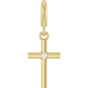 14K Yellow Gold .02 CT Round Lab-Grown Diamond Cross Charm/Pendant