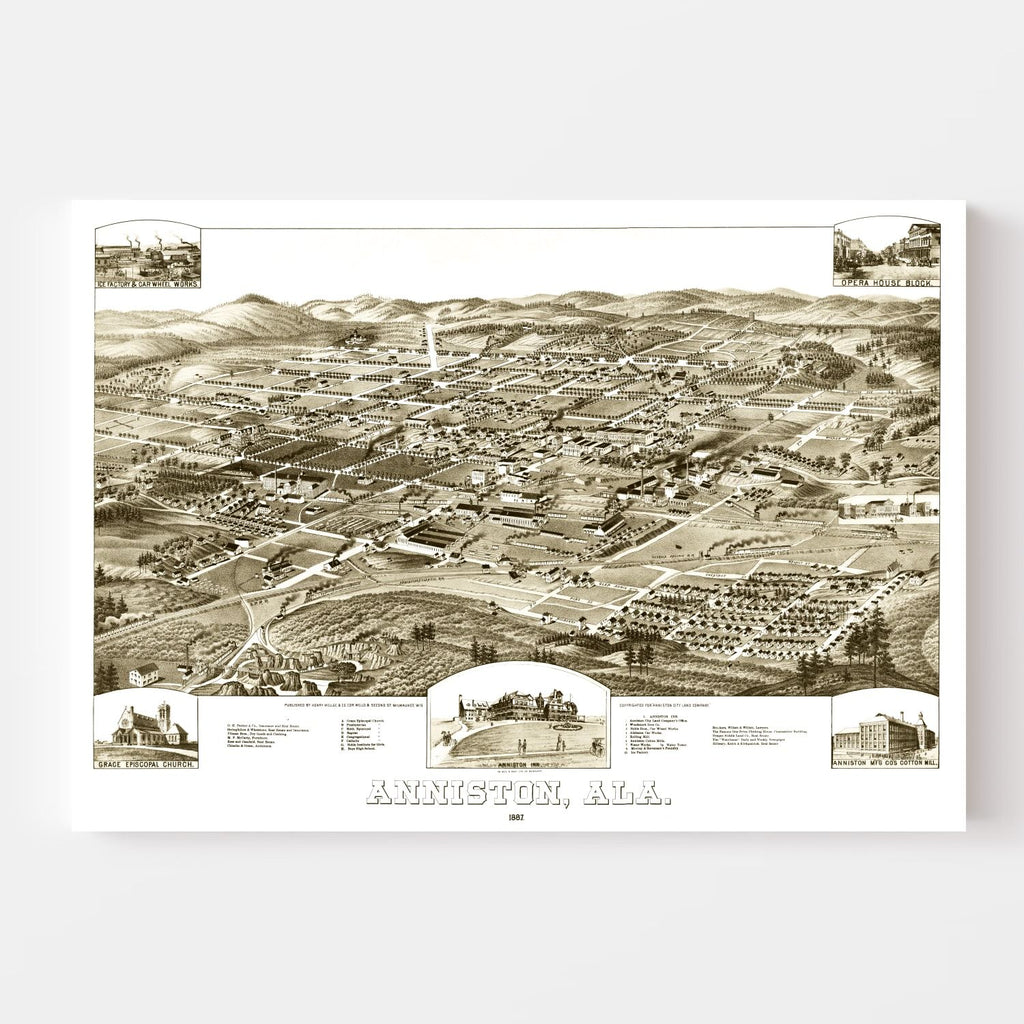 Vintage Map of Anniston, Alabama 1887