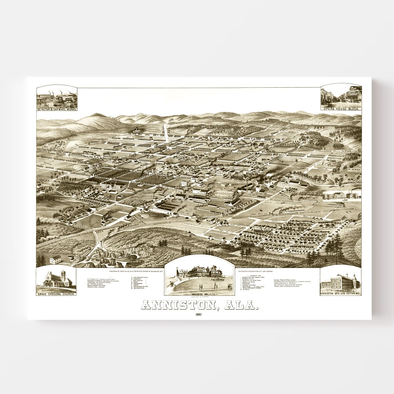 Vintage Map of Anniston, Alabama 1887