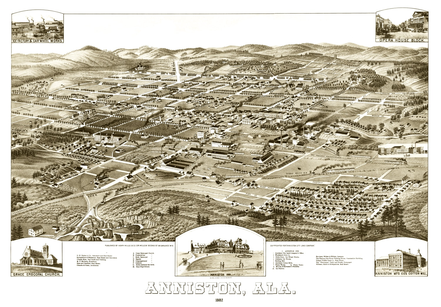 Vintage Map of Anniston, Alabama 1887