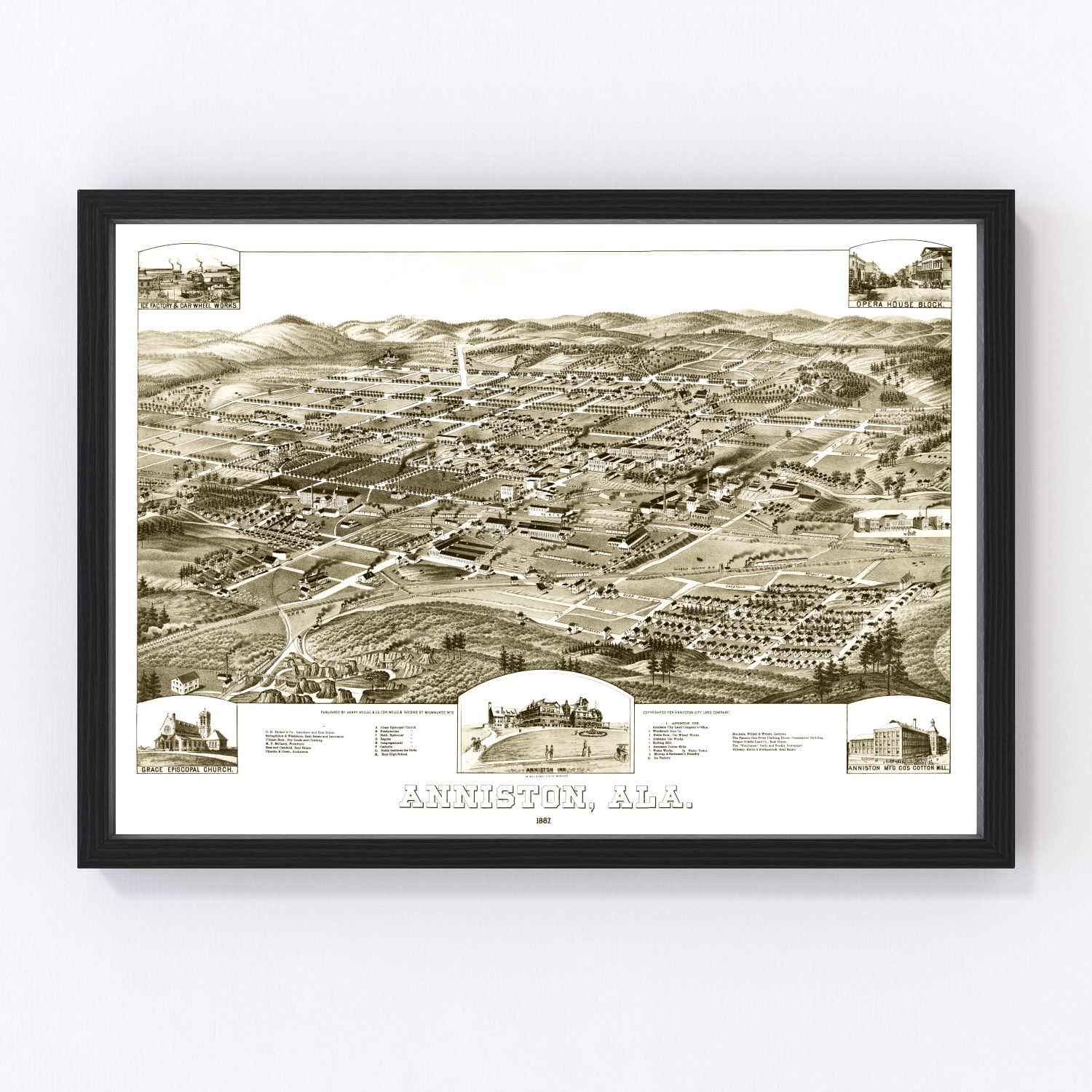 Vintage Map of Anniston, Alabama 1887
