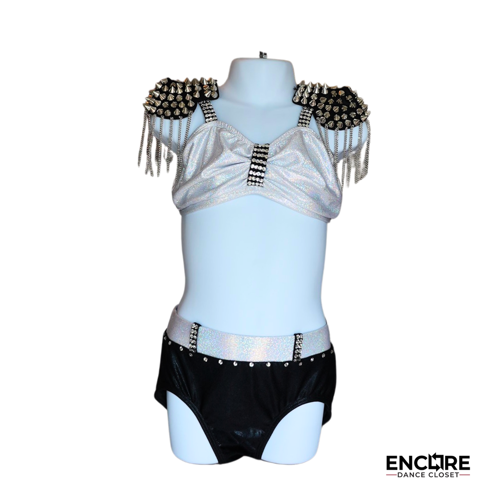 Black Briefs with Silver Waistband and Rhinestone Belt Straps