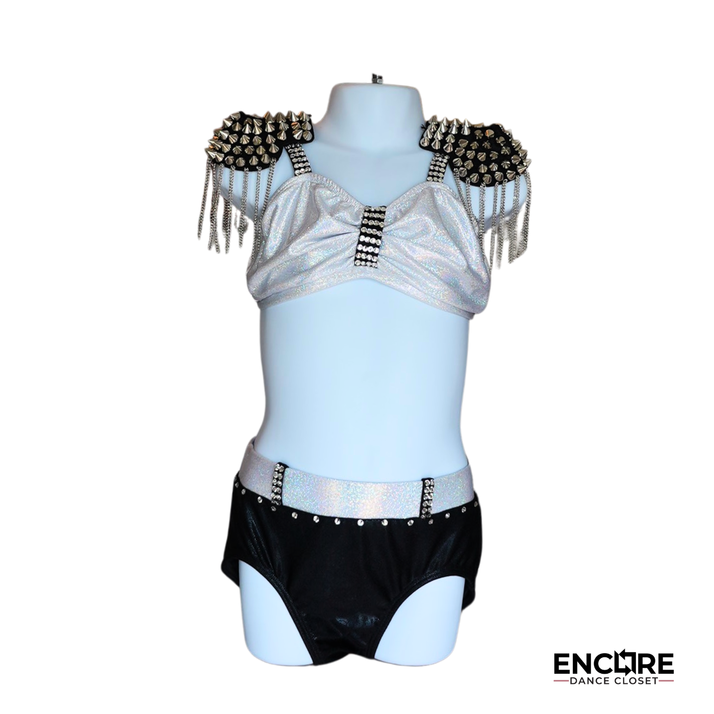 Black Briefs with Silver Waistband and Rhinestone Belt Straps