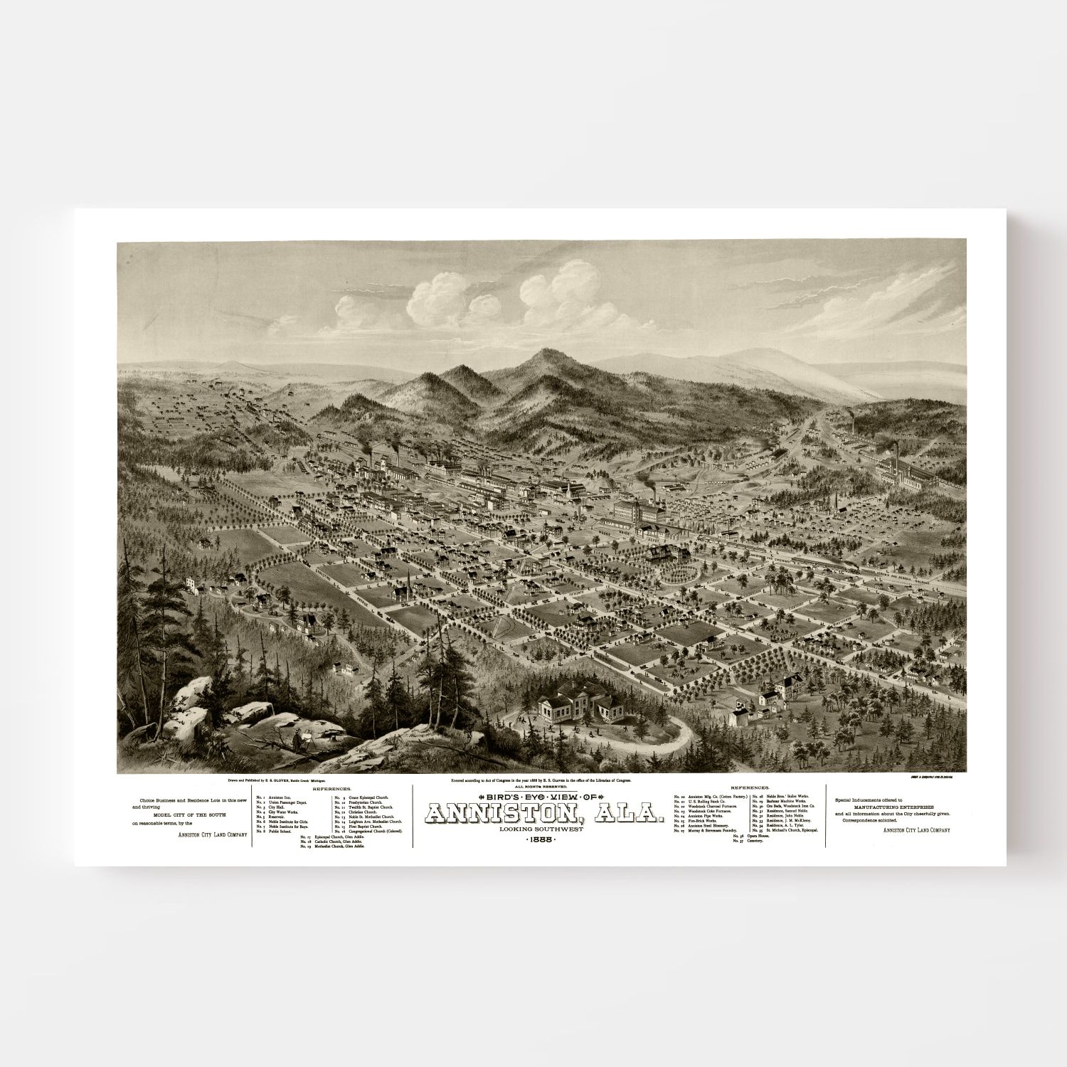 Vintage Map of Anniston, Alabama 1888