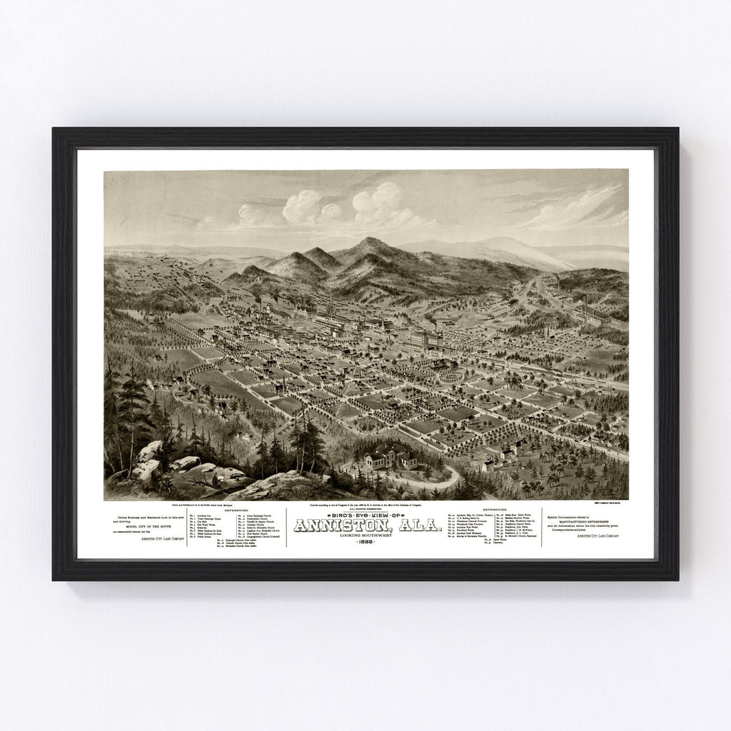 Vintage Map of Anniston, Alabama 1888