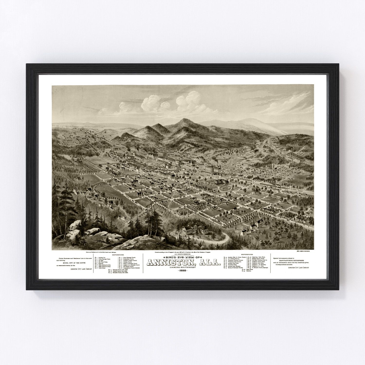 Vintage Map of Anniston, Alabama 1888