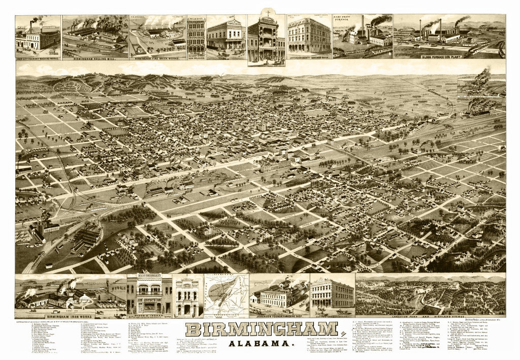 Vintage Map of Birmingham, Alabama 1885