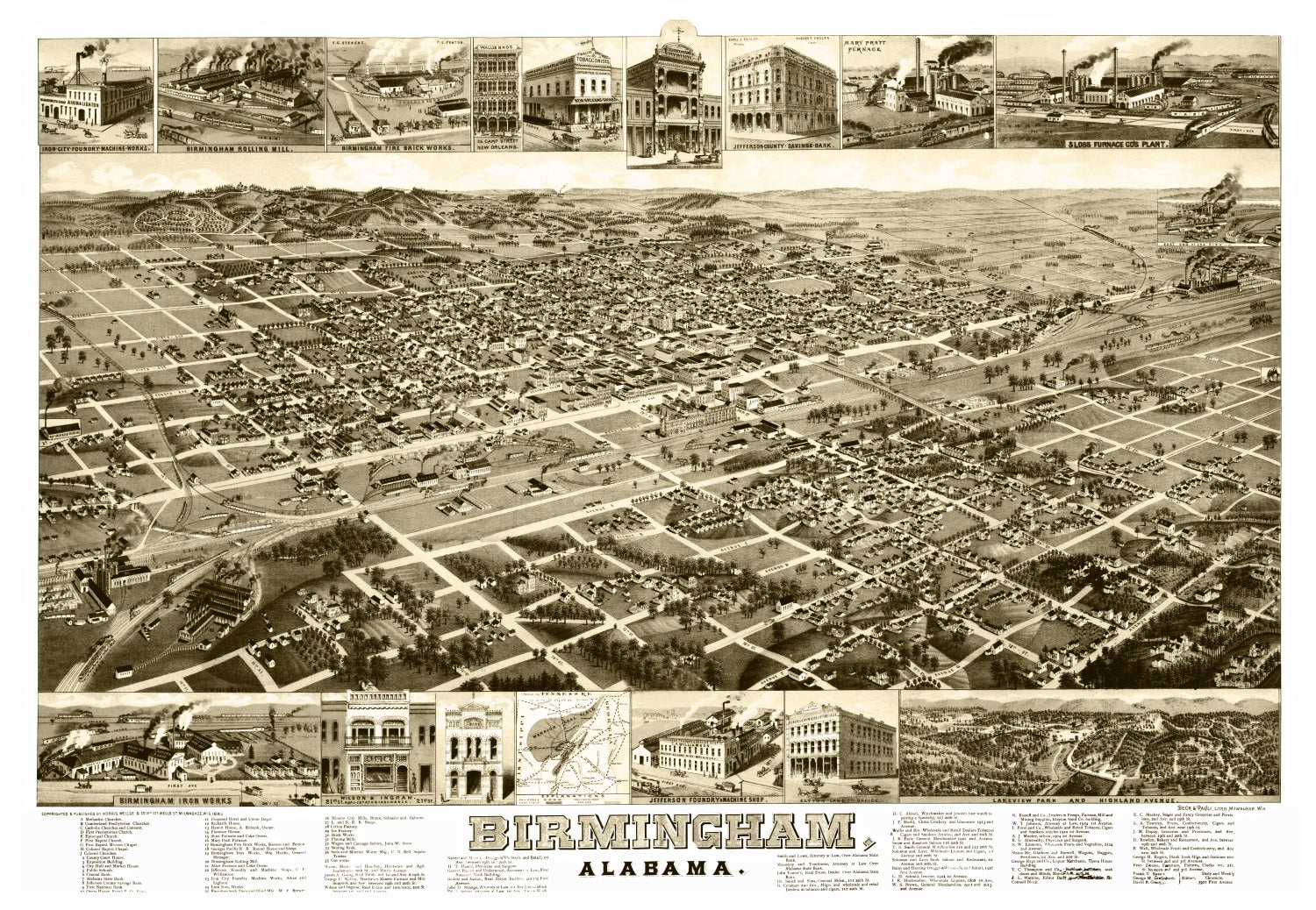 Vintage Map of Birmingham, Alabama 1885
