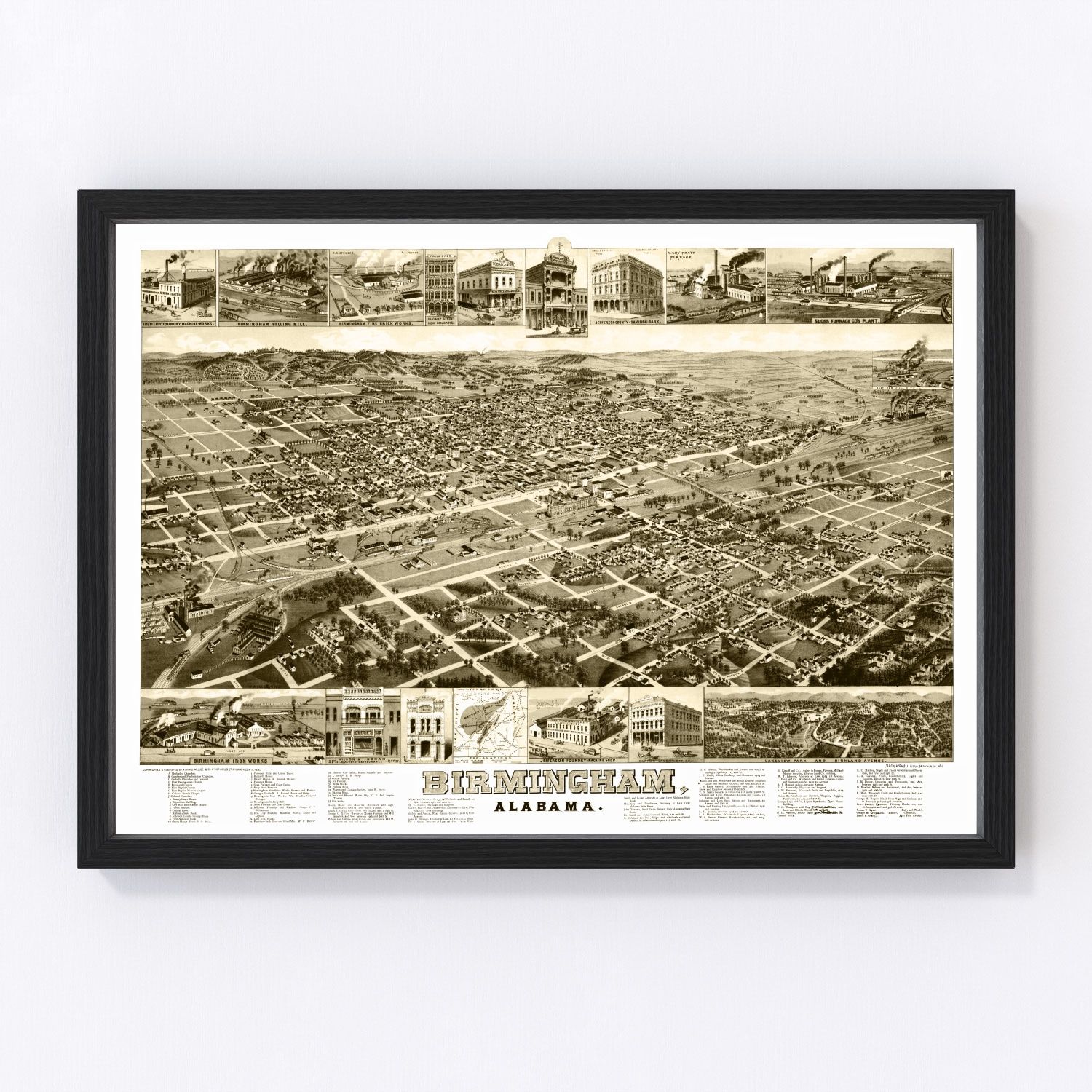 Vintage Map of Birmingham, Alabama 1885