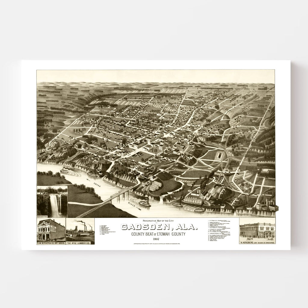 Vintage Map of Gadsden, Alabama 1887