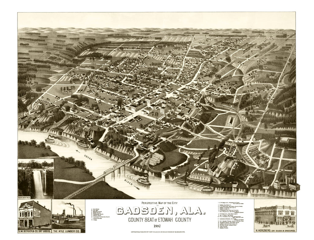 Vintage Map of Gadsden, Alabama 1887