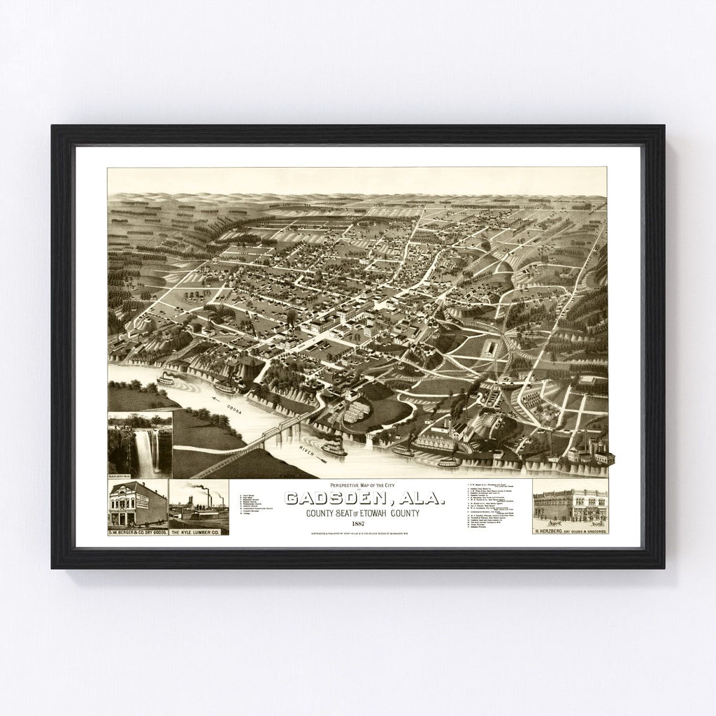 Vintage Map of Gadsden, Alabama 1887