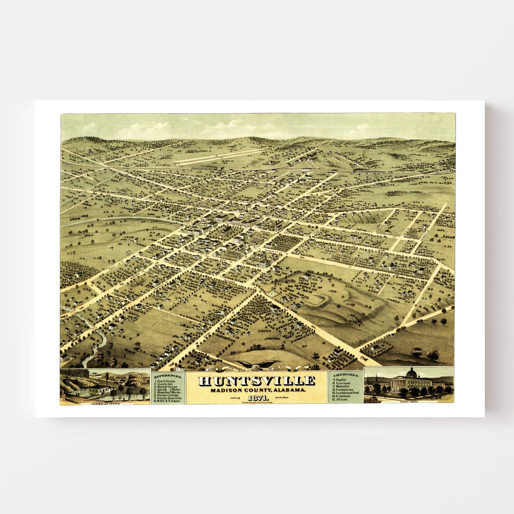 Vintage Map of Huntsville, Alabama 1871