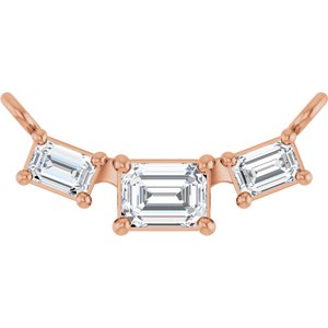 10K Rose Gold 4x3 mm Emerald Three-Stone Necklace Center