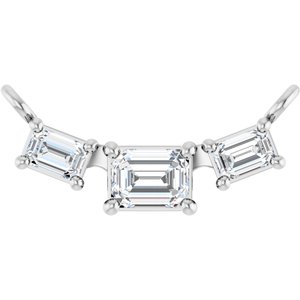 14K White Gold 4x3 mm Emerald Three-Stone Necklace Center