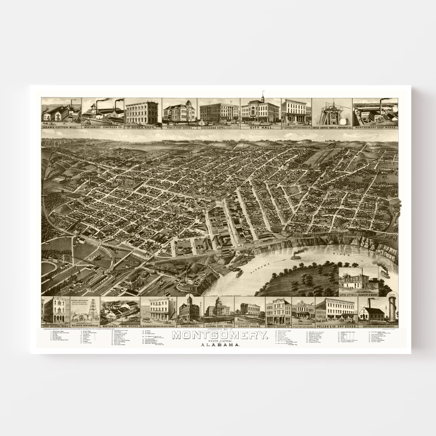 Vintage Map of Montgomery, Alabama 1887