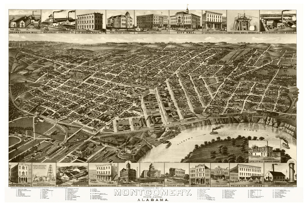 Vintage Map of Montgomery, Alabama 1887