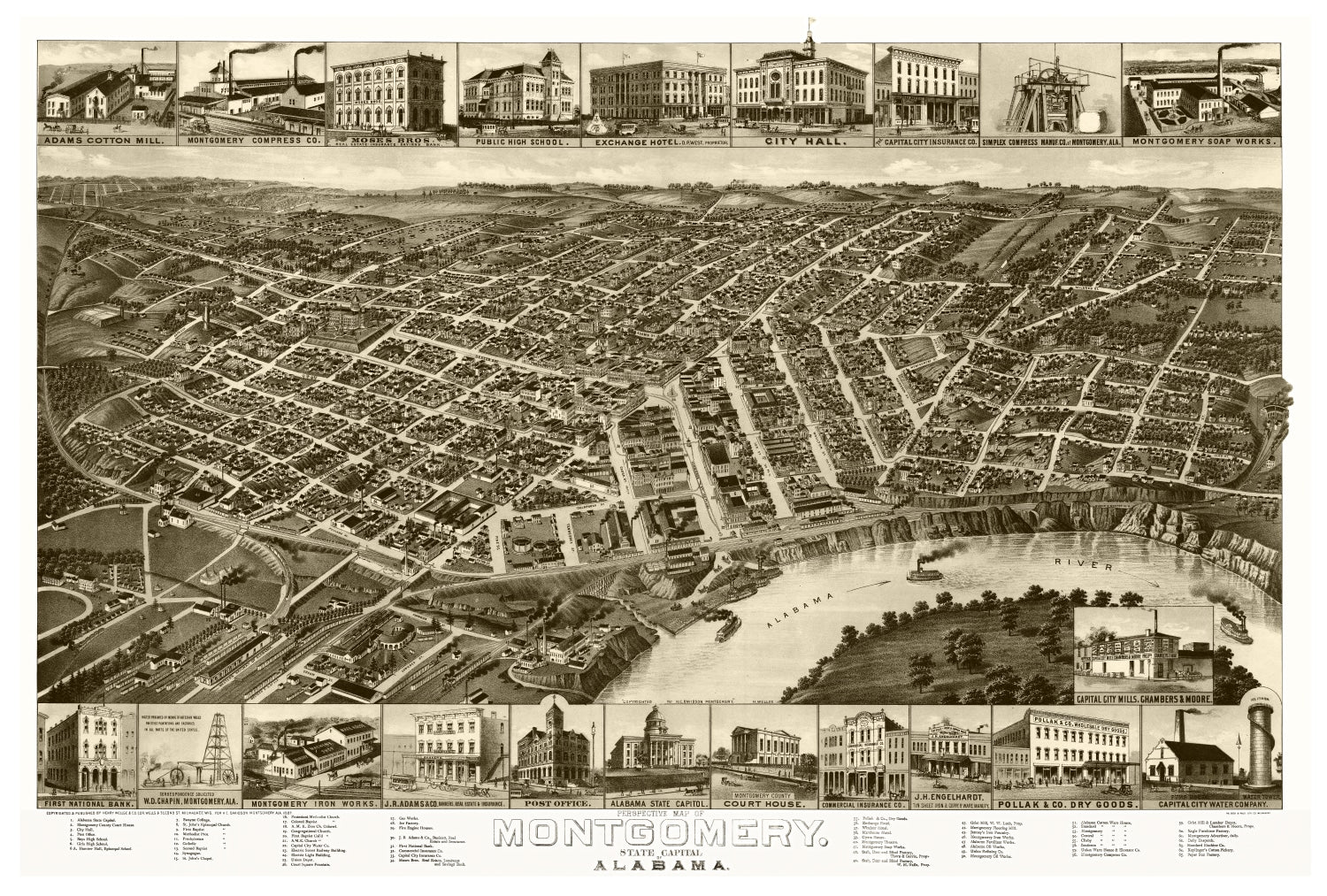 Vintage Map of Montgomery, Alabama 1887