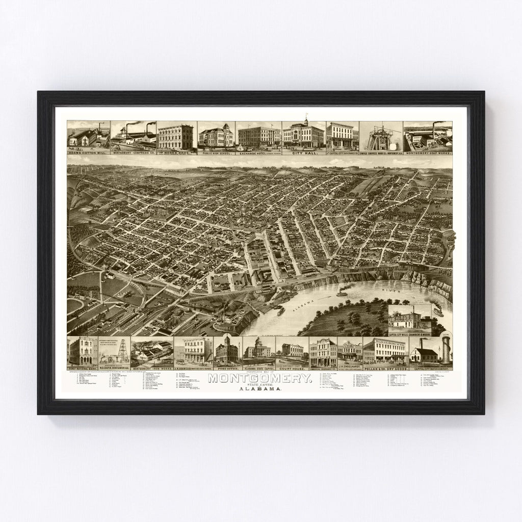 Vintage Map of Montgomery, Alabama 1887