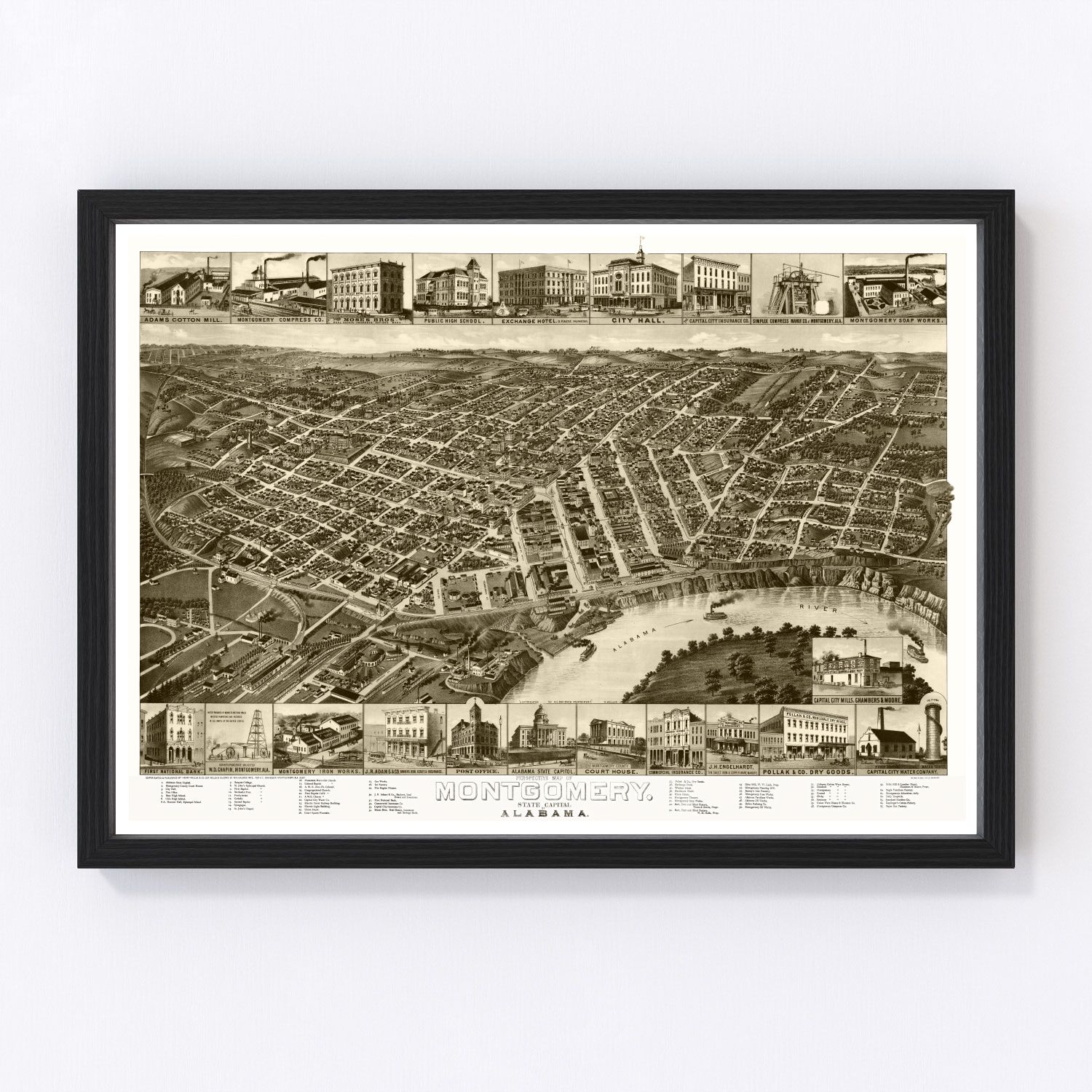 Vintage Map of Montgomery, Alabama 1887