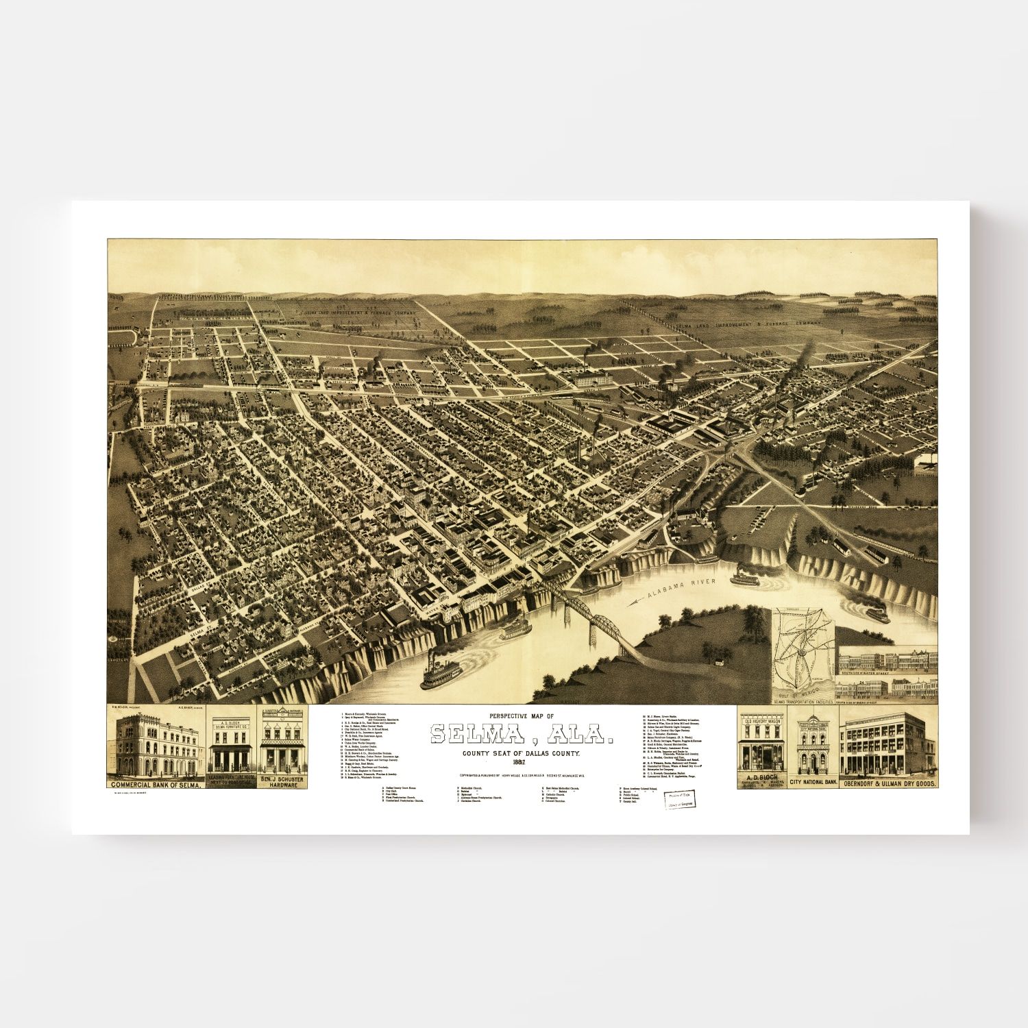 Vintage Map of Selma, Alabama 1887