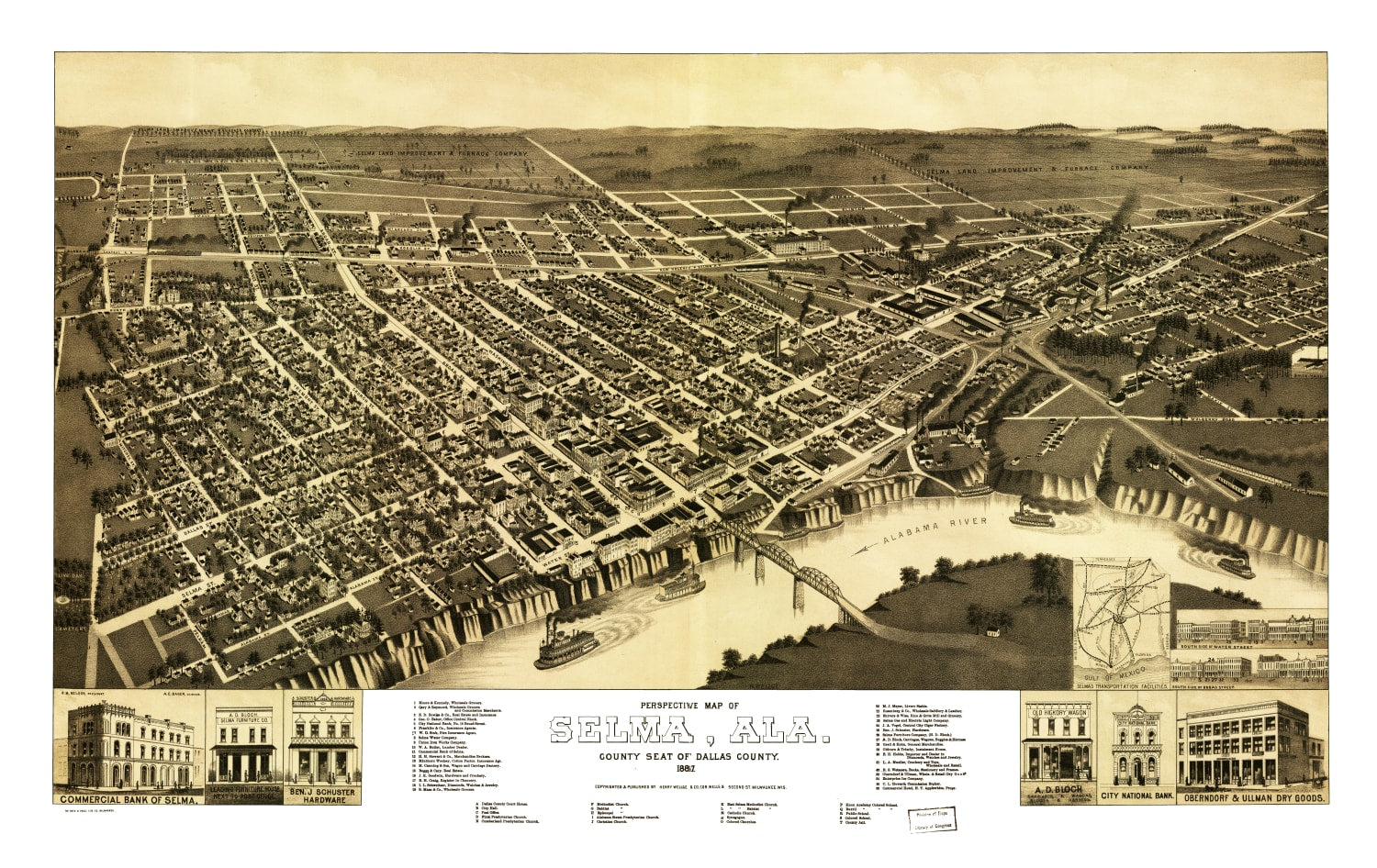Vintage Map of Selma, Alabama 1887