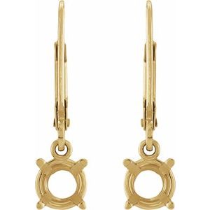 14K Yellow Gold 5.5 mm Round 4-Prong Dangle Earring Mounting – image 2