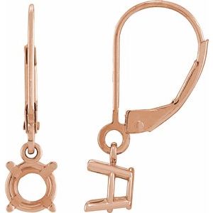 14K Rose Gold 3 mm Round 4-Prong Dangle Earring Mounting
