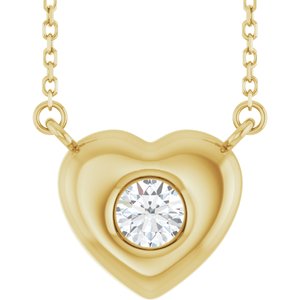 10K Yellow Gold 4.5 mm Round Accented Heart 18" Necklace Mounting