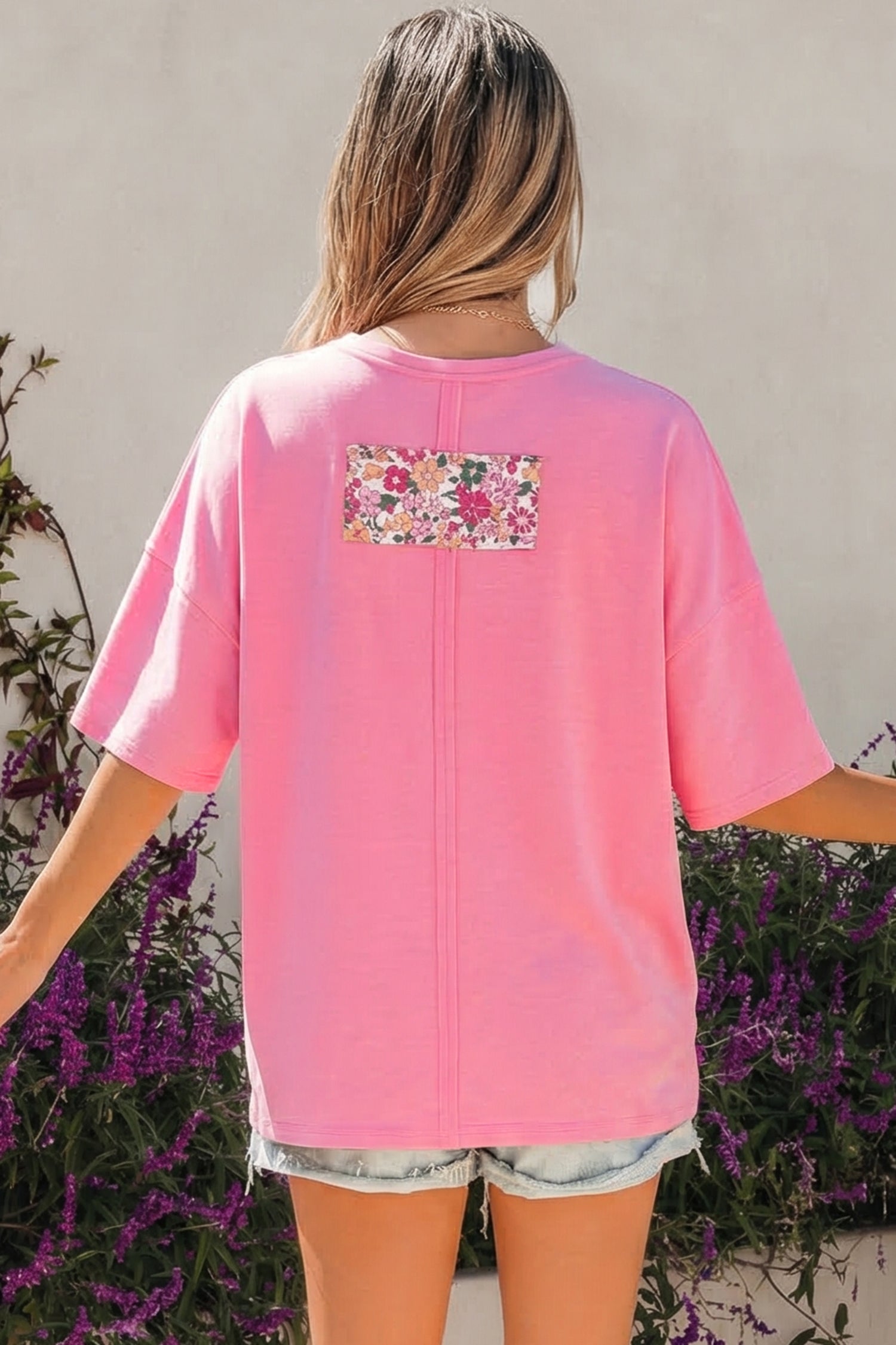 Floral Patchwork Raw Seam Oversize Tee