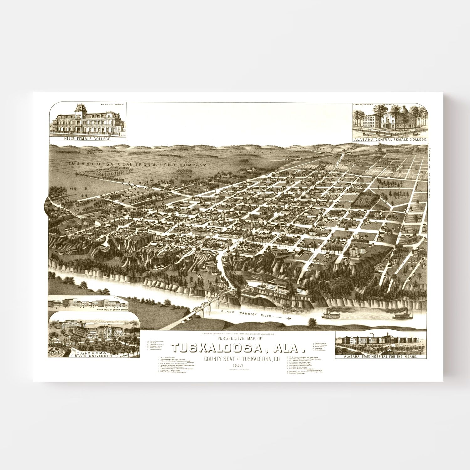 Vintage Map of Tuskaloosa, Alabama 1887