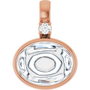 14K Rose Gold 9x7 mm Oval .03 CT Lab-Grown Diamond Semi-Set Cabochon Pendant