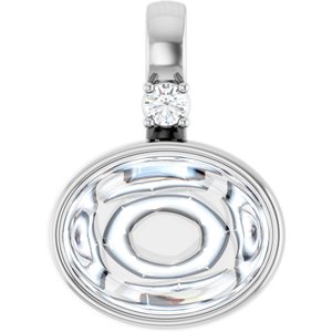 10K White Gold 9x7 mm Oval .03 CT Natural Diamond Semi-Set Cabochon Pendant