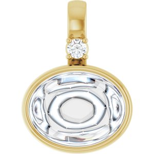 14K Yellow Gold 9x7 mm Oval .03 CT Natural Diamond Semi-Set Cabochon Pendant