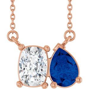 14K Rose Gold Lab-Grown Diamond & Lab-Grown Blue Sapphire Two-Stone 18" Necklace