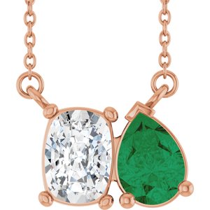 14K Rose Gold Lab-Grown Diamond & Lab-Grown Emerald Two-Stone 18" Necklace