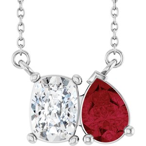Platinum Lab-Grown Diamond & Lab-Grown Ruby Two-Stone 18" Necklace
