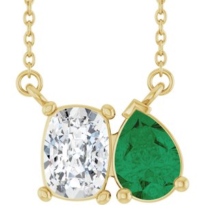 14K Yellow Gold Lab-Grown Diamond & Lab-Grown Emerald Two-Stone 18" Necklace