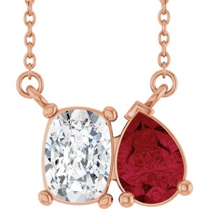 14K Rose Gold Lab-Grown Diamond & Lab-Grown Ruby Two-Stone 18" Necklace