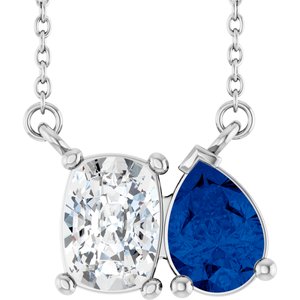 Platinum Lab-Grown Diamond & Lab-Grown Blue Sapphire Two-Stone 18" Necklace