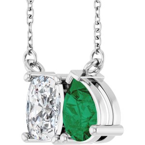 Platinum Lab-Grown Diamond & Lab-Grown Emerald Two-Stone 18" Necklace – image 2