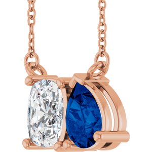 14K Rose Gold Lab-Grown Diamond & Lab-Grown Blue Sapphire Two-Stone 18" Necklace – image 2